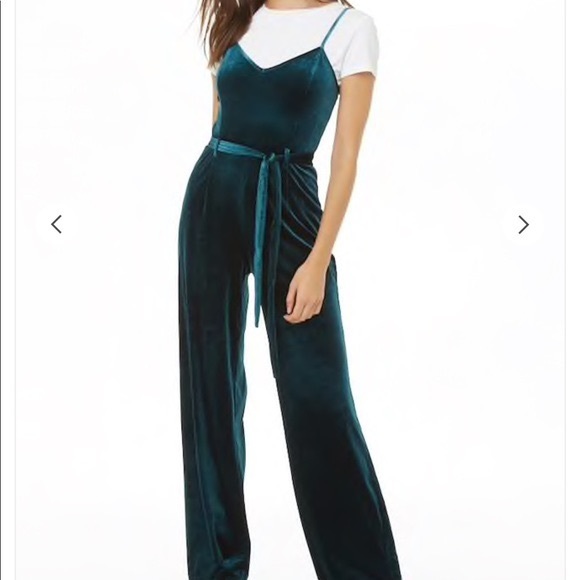 velvet jumpsuit green